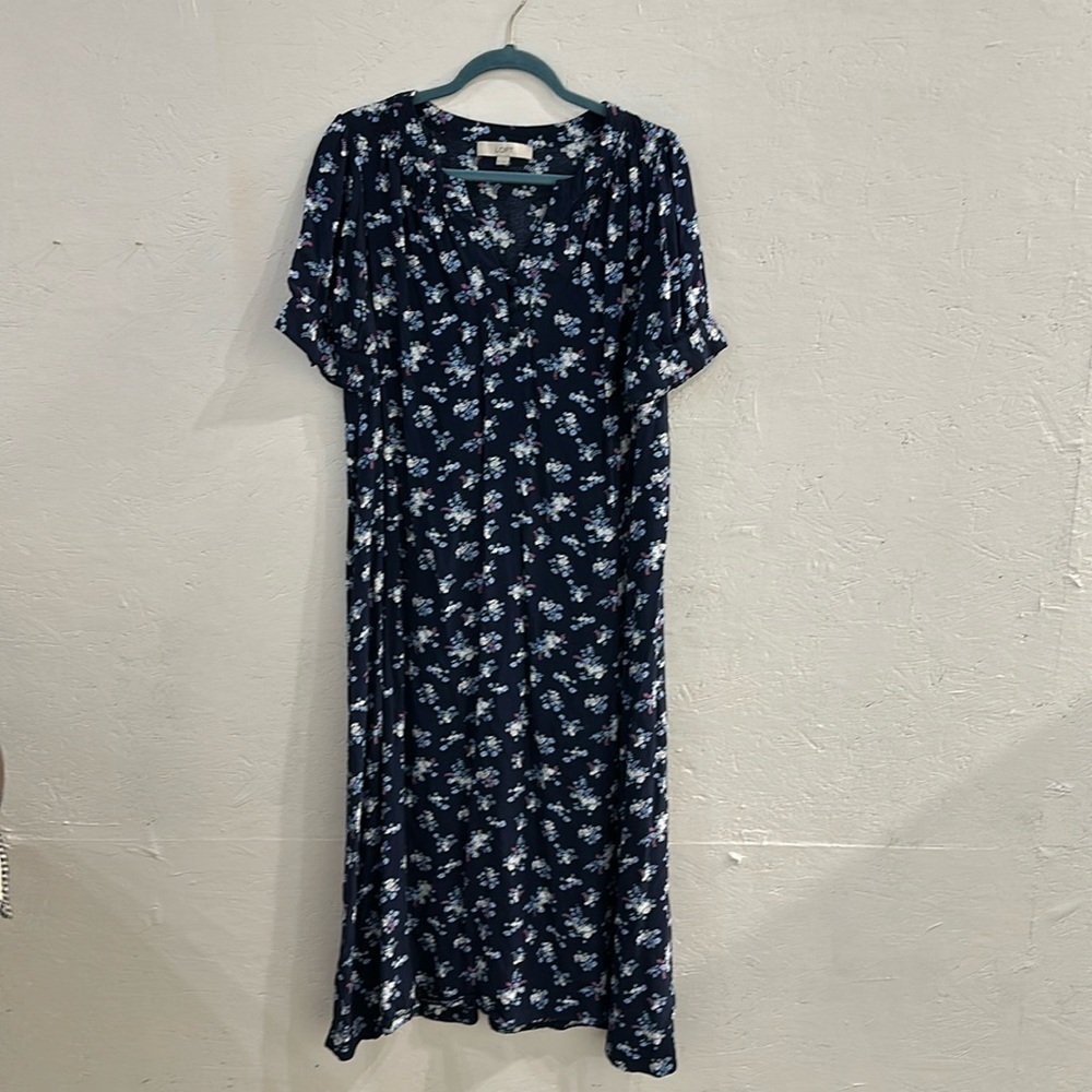 Navy blue floral midi dress